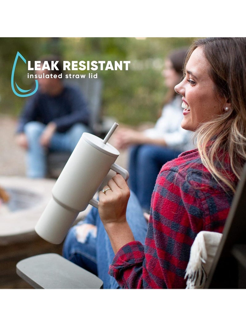 إيفرين كوب بسعة 40 أونصة مع مقبض وغطاء من القش، كوب معزول، زجاجة مياه من الفولاذ المقاوم للصدأ قابلة لإعادة الاستخدام، كوب للسفر، حامل أكواب، هدايا صديقة للنساء، مجموعة رحلتها، طراز بسيط وحديث - Image 4