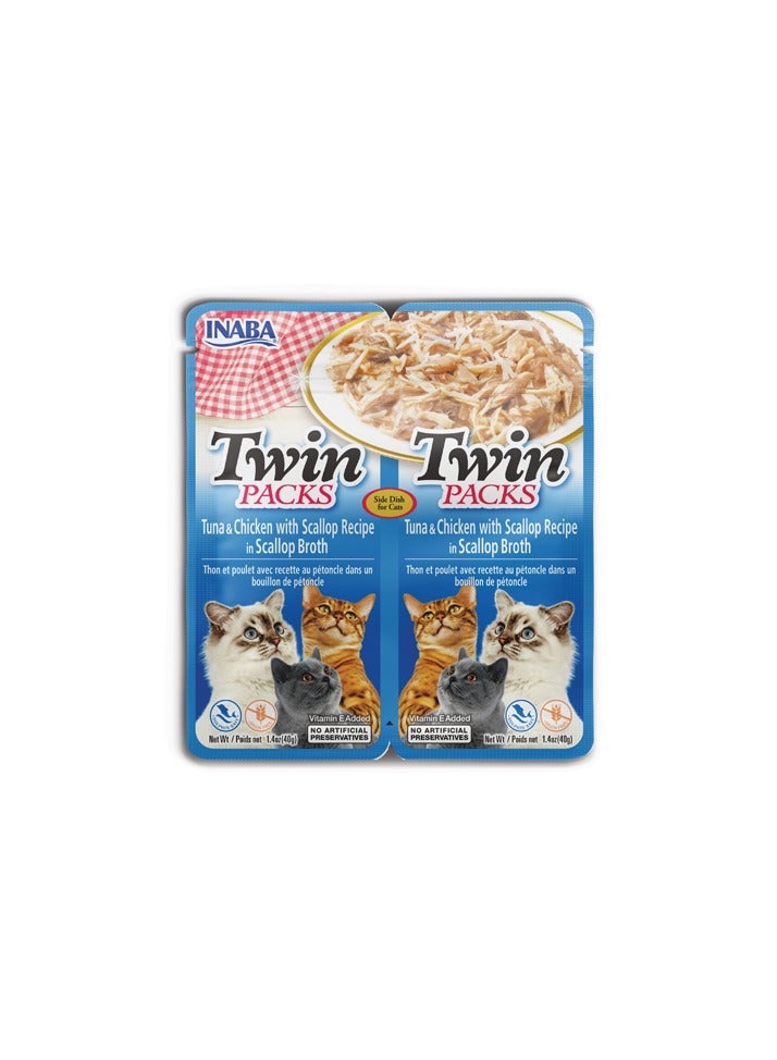 INABA Inaba Twin Packs Tuna & Chicken with Scallop Recipe in Scallop Broth, Inaba Cat Treats, Grain-Free, Toppers for cat foods, Lickable treats for cats, Side Dish/ Complement/ Topper/ Treat for Cats with Vitamin E  - Image 1