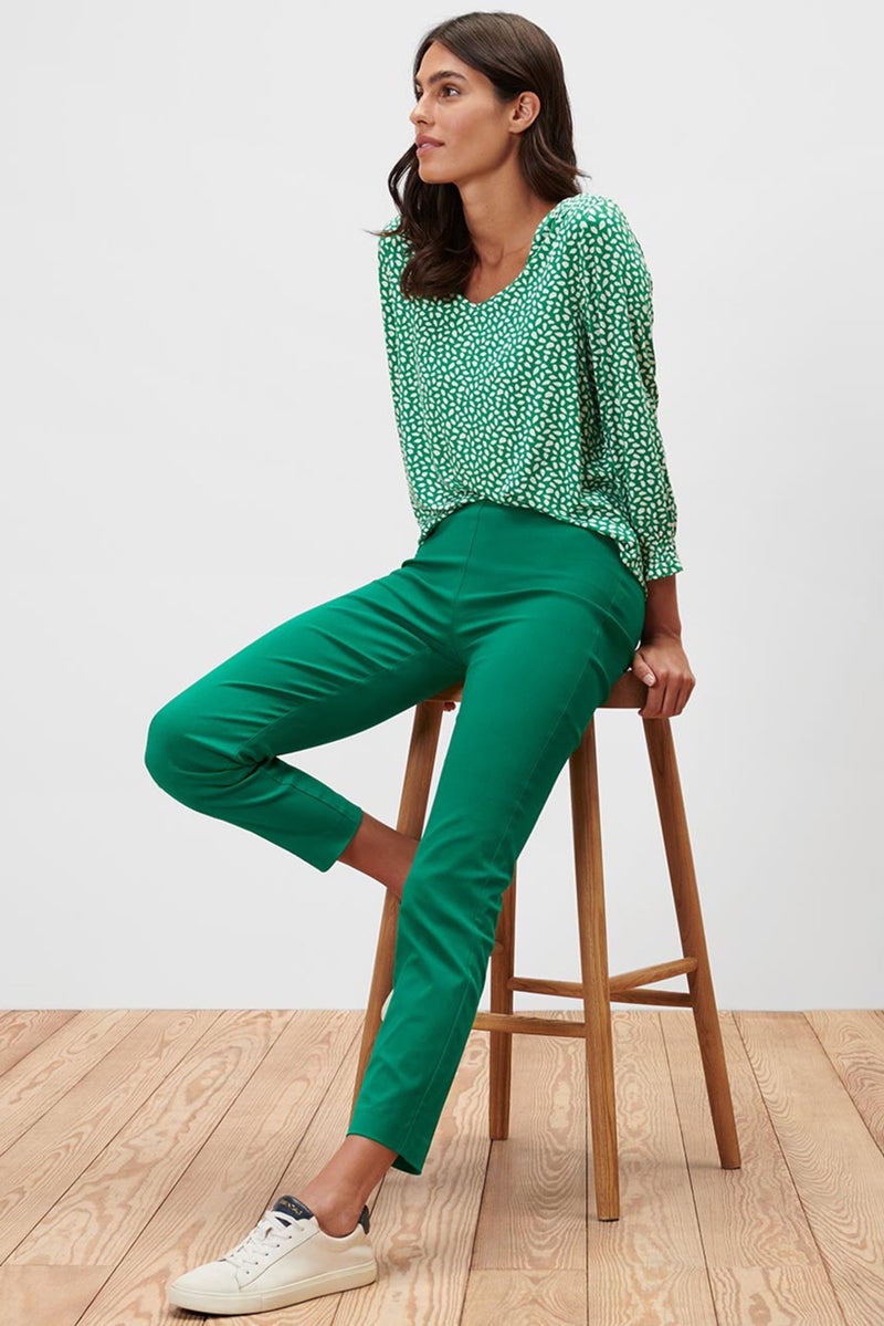 Tchibo Women Slim  Fit Solid Stretch Pants, Green - Image 1