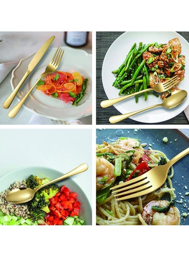 general 24 pieces of gold cutlery set with stand including spoon, fork and knife, stainless steel hanger set, home kitchen cutlery set - Image 4