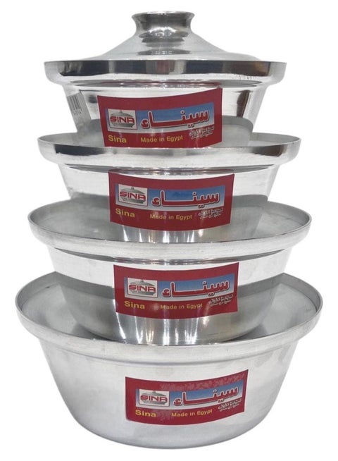 طقم قدور ألمنيوم مخروطي الشكل مكون من 4 قدور صناعة مصرية مقاس 16سم / 18سم / 20 سم / 22 سم