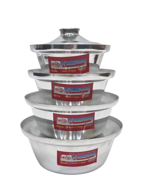 Conical aluminum pot set consisting of 4 pots, Egyptian made, size 16 cm / 18 cm / 20 cm / 22 cm