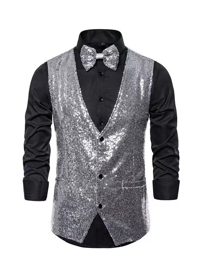 KUYING New Men's Fashionable Sequined Suit Vest  - Image 1