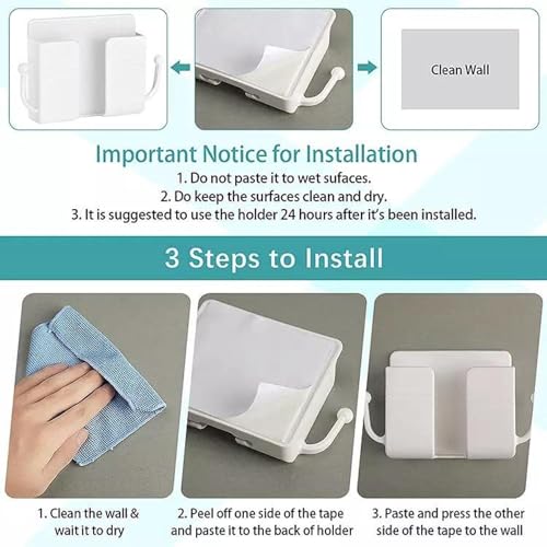 Upkaranwale Pack of 2 Wall Mount Phone Holder Mobile Charging Stand with 2 Hook Mobie Holder for Bedroom Bathroom Kitchen Shelves Office Table Top - Abs Multicolor - Image 5