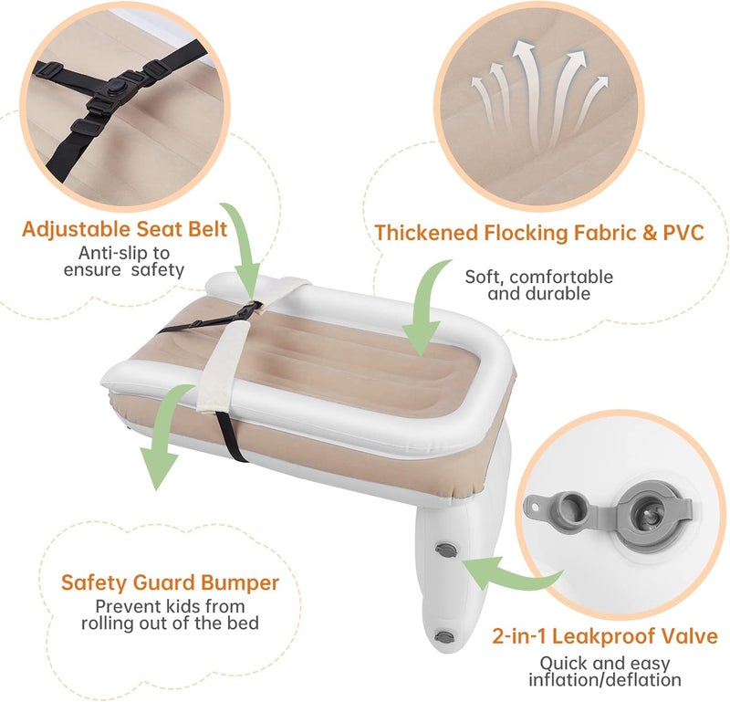 PAHTTO Inflatable Airplane Bed for Kids, Portable Toddlers Airplane Blow Up Bed for Travel, Inflatable Baby Bed Mattress with Hand Pump, Toddler Travel Essentials - Image 2