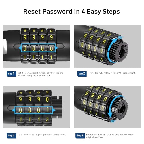 Hiboy Bike Lock, 3.3 Feet Bike Cable Locks, Resettable 4-Digit Combination Lock, Bike Locks Heavy Duty Anti Theft - Image 2