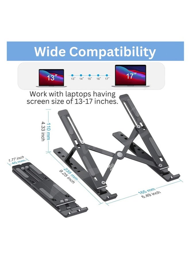 إتش إل تيك حامل كمبيوتر محمول للمكتب من HL-tech حامل ألومنيوم محمول مريح قابل للتعديل لأجهزة الكمبيوتر المحمول 6 زوايا مضادة للانزلاق متوافق مع أجهزة الكمبيوتر المحمولة 13-17 بوصة أسود - Image 2