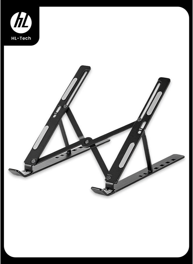 إتش إل تيك حامل كمبيوتر محمول للمكتب من HL-tech حامل ألومنيوم محمول مريح قابل للتعديل لأجهزة الكمبيوتر المحمول 6 زوايا مضادة للانزلاق متوافق مع أجهزة الكمبيوتر المحمولة 13-17 بوصة أسود - Image 1