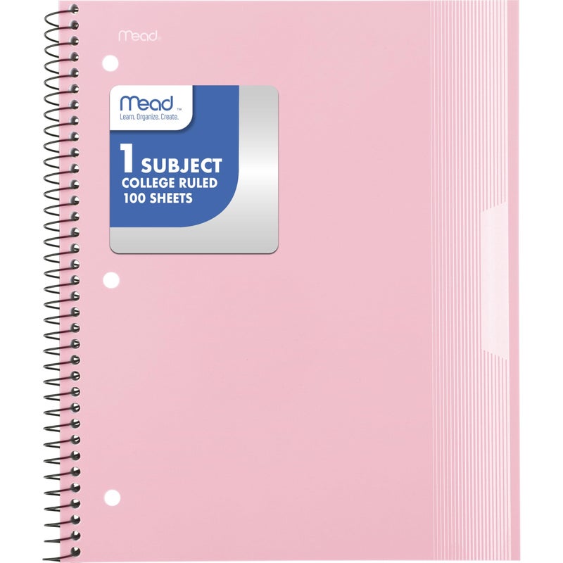 Mead Spiral Notebook, 1 Subject, College Ruled Paper, Plastic Cover, 8-1/2" x 11", 100 Sheets, Pastel Pink (820298B) - Image 1
