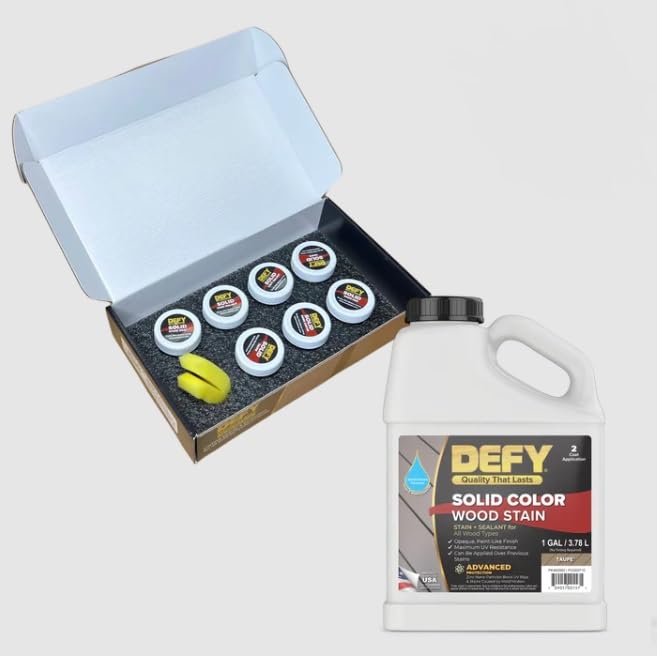 DEFY Solid Color Wood Stain - UV Resistant, Opaque, Wood Stain Samples Pack - 1 oz for Decks, Fences, and Outdoor Furniture - Image 1