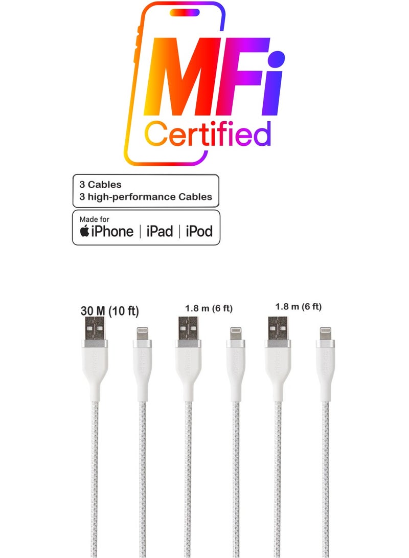 ubiolabs Pack of 3 Lightning Cable Charging Cords for Apple iPad/iPhone/iPod - Image 1