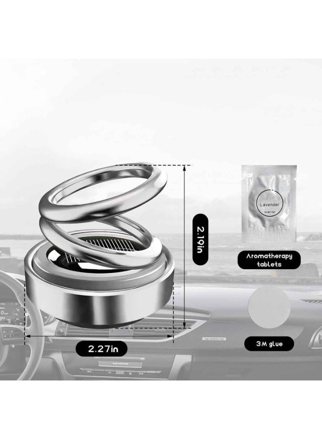 معطر جو دوار للسيارة يعمل بالطاقة الشمسية، حامل عطور مزدوج الحلقات لتزيين لوحة القيادة، ناشر عطر دوار للسيارة والمنزل، إكسسوارات سيارات (فضي) - Image 2