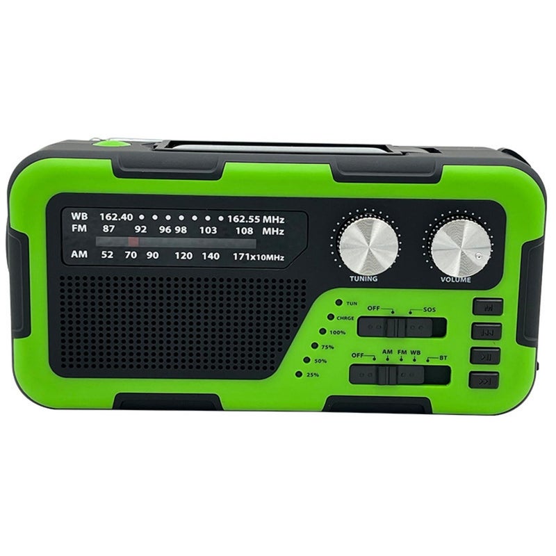 Emergency Crank Radio Red 2000mAh 4 Charging Modes - Ultra-bright 300m Range Flashlight Solar Bluetooth Speaker for Outdoor Camping Emergency Survival - Image 3