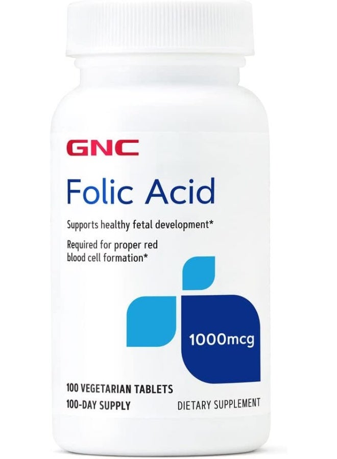 جي إن سي حمض الفوليك من GNC 1000 ميكروجرام | يدعم نمو الجنين الصحي | مطلوب لتكوين خلايا الدم الحمراء بشكل صحيح | تركيبة نباتية | - Image 1