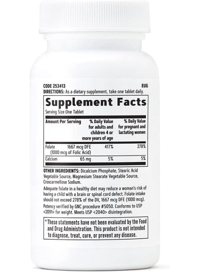 جي إن سي حمض الفوليك من GNC 1000 ميكروجرام | يدعم نمو الجنين الصحي | مطلوب لتكوين خلايا الدم الحمراء بشكل صحيح | تركيبة نباتية | - Image 2