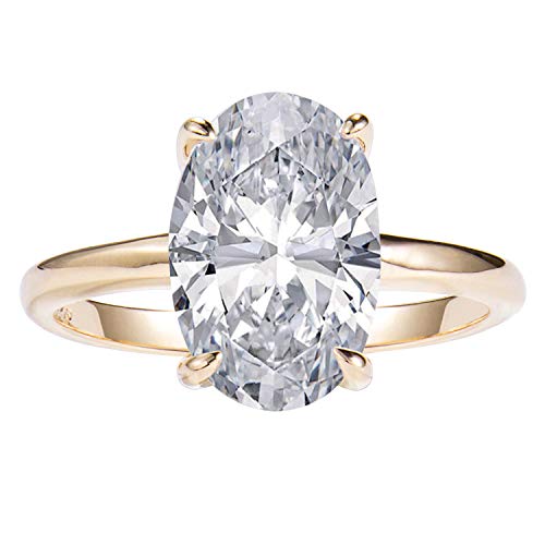LEMON GRASS 3.5ct Oval Solitaire Engagement Ring Thin Band in Sterling Silver 925 14K Yellow Gold Plating Size 7 - Image 1