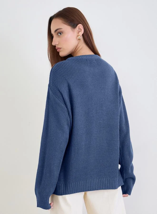 Styli Medium Blue Embroidered Sweater