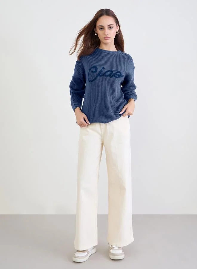 Styli Medium Blue Embroidered Sweater