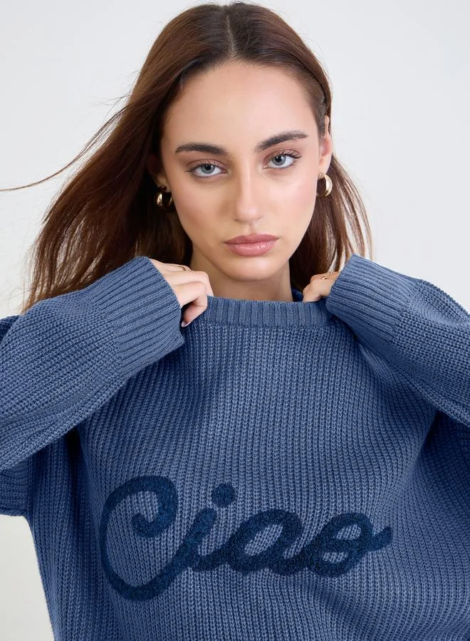 Styli Medium Blue Embroidered Sweater