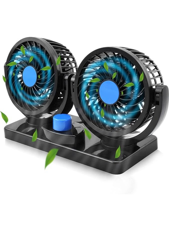 HX Car Fan 5V, Electric Car Cooling Fan with 360 Degree Rotatable 2 Speed Dual Head Car Auto Cooling Air Circulator Fan for Van SUV RV Boat Auto Vehicles Golf - Image 1