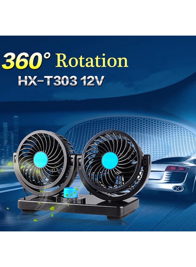 HX Car Fan 5V, Electric Car Cooling Fan with 360 Degree Rotatable 2 Speed Dual Head Car Auto Cooling Air Circulator Fan for Van SUV RV Boat Auto Vehicles Golf - Image 3