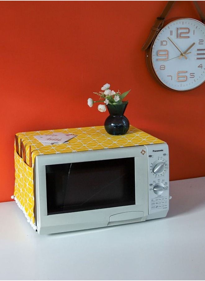 Generic Microwave Oven Cover, Dustproof Protector Decorative Kitchen Appliance Cover, with Side 4 Storage Organizer Bags 11.8x35.4", Oil Proof Cloth Cotton Linen Kitchen Toaster Protector Yellow  - Image 2