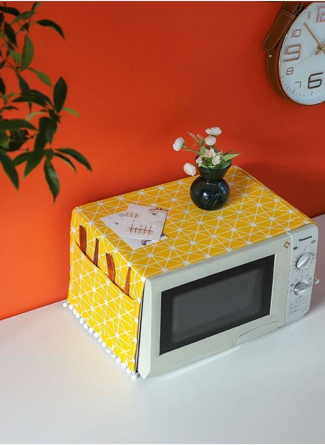 Generic Microwave Oven Cover, Dustproof Protector Decorative Kitchen Appliance Cover, with Side 4 Storage Organizer Bags 11.8x35.4", Oil Proof Cloth Cotton Linen Kitchen Toaster Protector Yellow  - Image 3