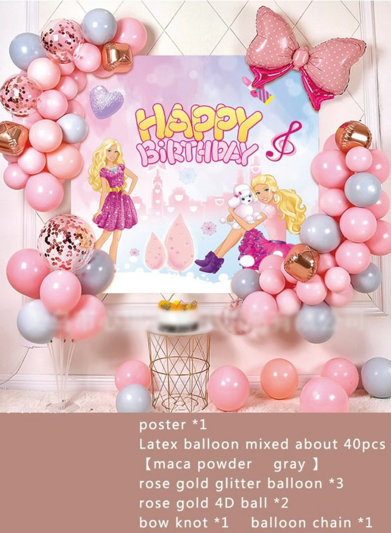 general 48 PCS Barbie Birthday Decoration Girls Balloon Garland Arch Kit with Background Poster Birthday Cake Decorations White Blue Purple Colorful Foil Balloons Princess Party Balloons - Image 1