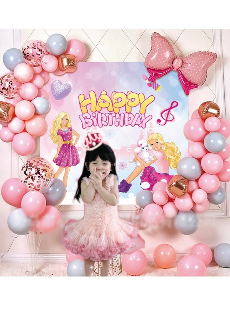 general 48 PCS Barbie Birthday Decoration Girls Balloon Garland Arch Kit with Background Poster Birthday Cake Decorations White Blue Purple Colorful Foil Balloons Princess Party Balloons - Image 2