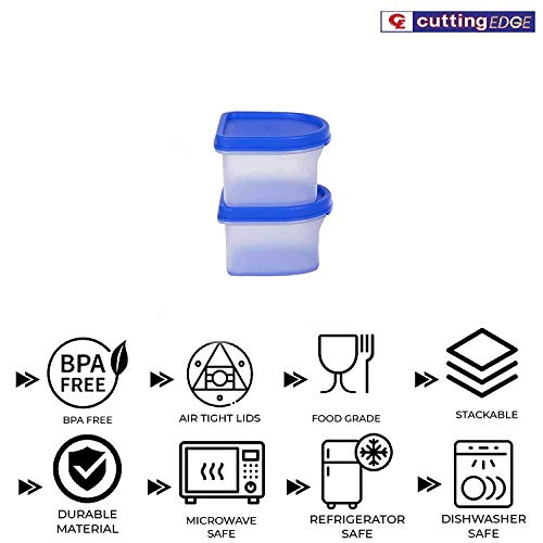 Cutting EDGE 250ml Modular Plastic Container Set of 2, BPA-Free & Leak-Proof, Stackable & Nestable, Reusable Food Organizers For Kitchen, Pantry, Fridge & Meal Prep- Blue Lids - Image 2