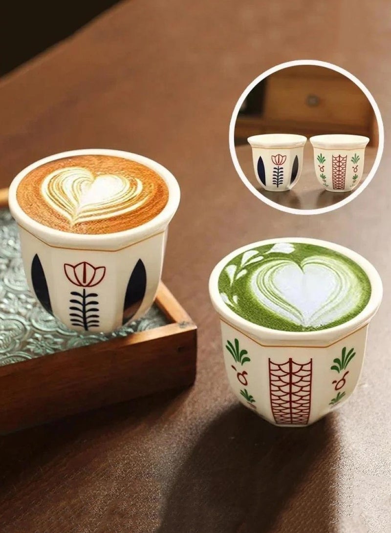 2 PCS Ceramic Coffee Cups 180mL Porcelain Tea Cup Set Espresso Cups for Turkish Tea Cappuccino Latte Arabic Coffee  - Image 1