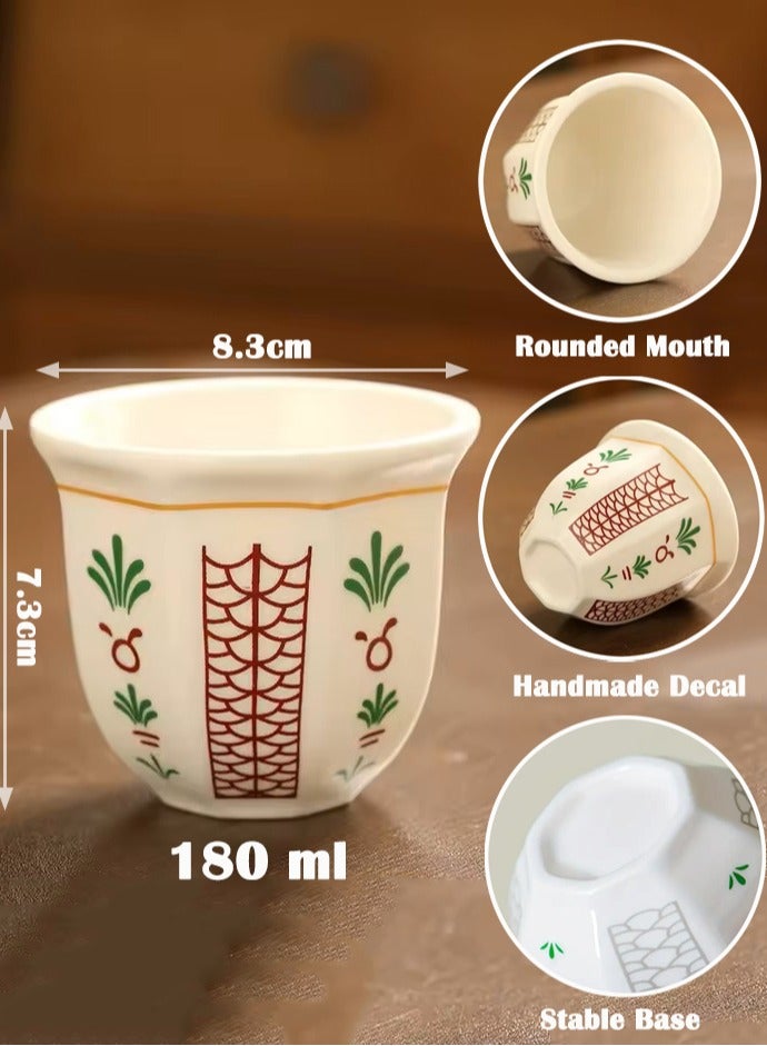 2 PCS Ceramic Coffee Cups 180mL Porcelain Tea Cup Set Espresso Cups for Turkish Tea Cappuccino Latte Arabic Coffee  - Image 3