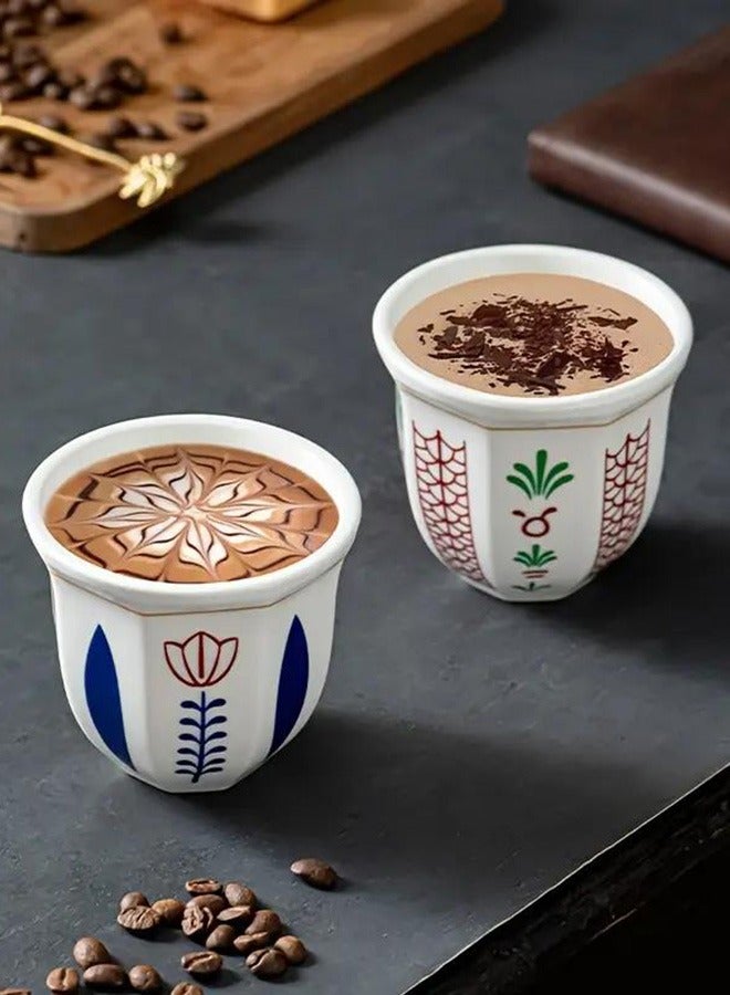 2 PCS Ceramic Coffee Cups 180mL Porcelain Tea Cup Set Espresso Cups for Turkish Tea Cappuccino Latte Arabic Coffee - Image 1