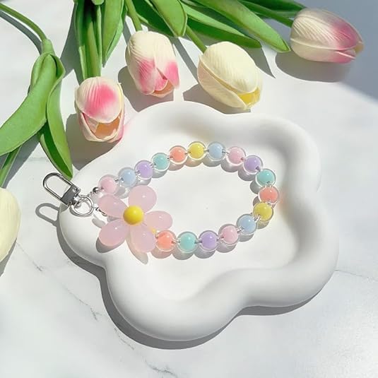 KHOLAD Mobile Phone Strap Pearl Beaded Flower Bracelet Creative Hanging Rope Keychain Anti-Lost Case Lanyard Girl Women's Wrist Strap Charms (Multicolor) - Image 4