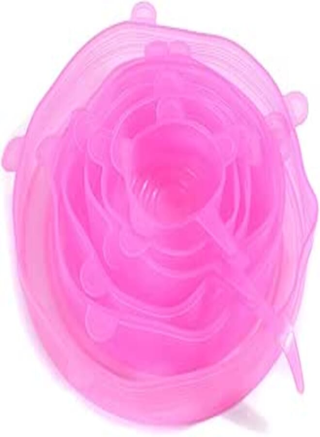 Reusable 6 pcs/set Silicone Stretch Lids Kitchen Fruit Cup Bowl Food Cover Vacuum Sealed Wrap Lids Keep Food Fruit Fresh Pink