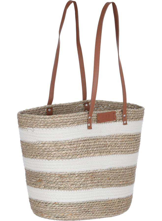 Alsaif Wicker Bag 43X18X30 Cm Brown Handle White/Beige - Image 2