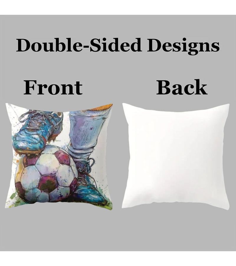4pcs Themed Decorative Football Art Pillow Cover 18x18 Inch Watercolor Football Element Cushion Cover Zipper Closure Machine Washable Suitable for Living Room and Bedroom Decoration Modern Simple Durable Fabric Cover - Image 2
