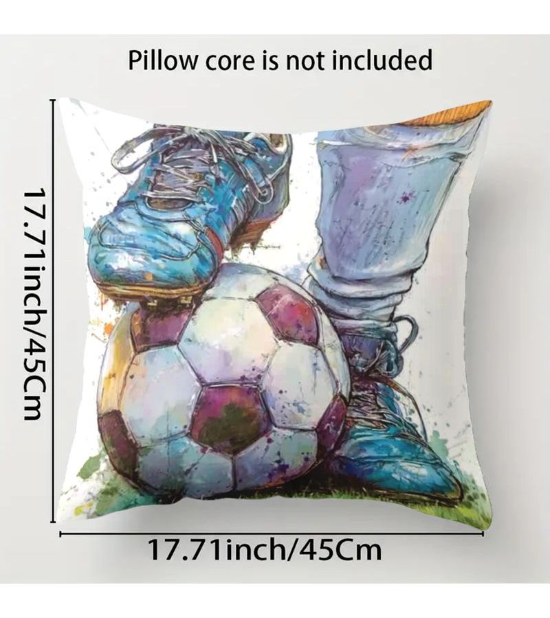 4pcs Themed Decorative Football Art Pillow Cover 18x18 Inch Watercolor Football Element Cushion Cover Zipper Closure Machine Washable Suitable for Living Room and Bedroom Decoration Modern Simple Durable Fabric Cover - Image 4