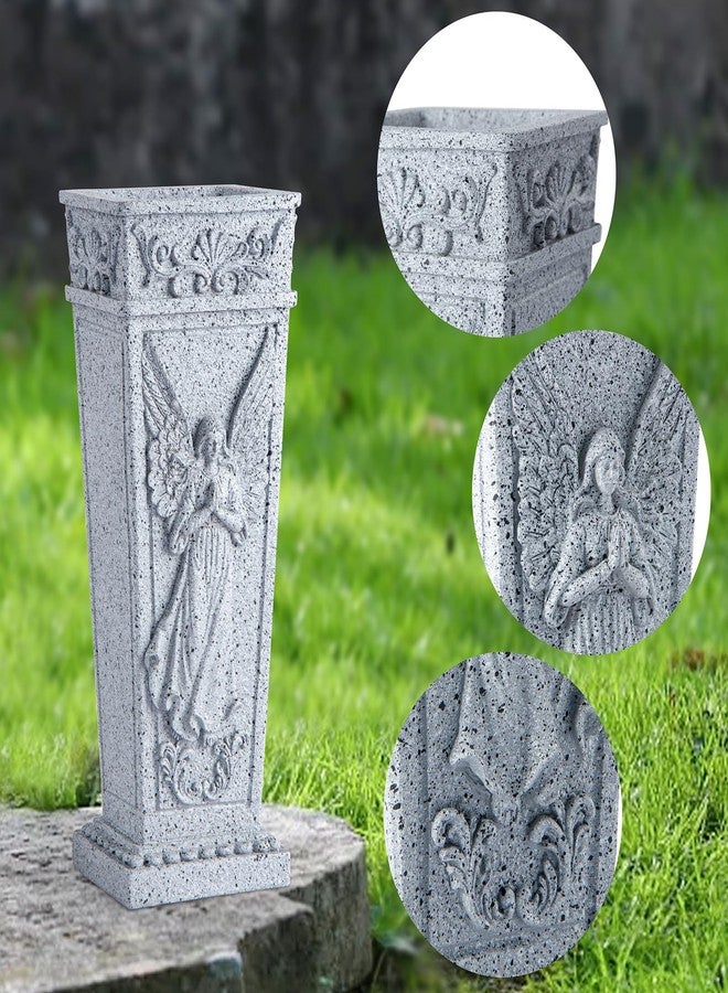 زونور مزهرية زهور للمقابر مع قاعدة، مزهرية تذكارية للقبور، حامل زهور من الراتنج لشاهد القبر، القبر، المقبرة، الحديقة، العشب، ديكورات الفناء (قطعة واحدة، رمادي) - Image 3