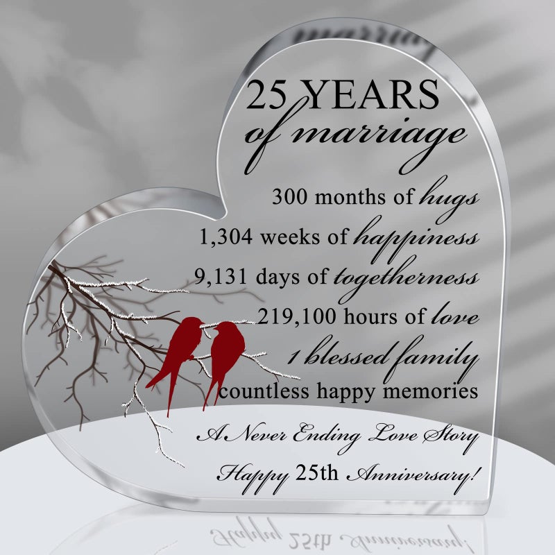 25th Years of Marriage Gift Wedding Anniversary Heart Marriage Keepsake Decoration Gift for Couple Parent Women Mom Husband Wife