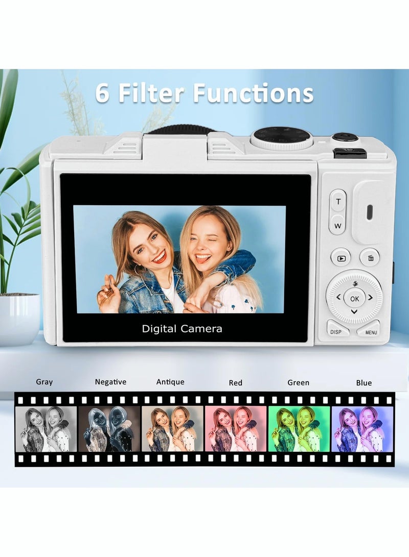 Milatech Digital Camera, 5K Vlogging Camera, Kids Camera 75MP Point and Shoot Digital Cameras with 64GB TF Card, 18X Zoom, For Kids Boys Girls (White) - Image 5