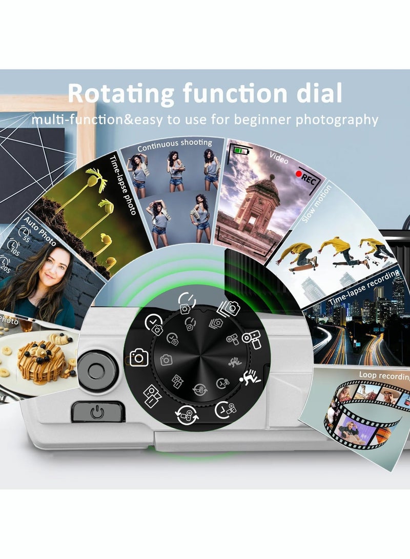 Milatech Digital Camera, 5K Vlogging Camera, Kids Camera 75MP Point and Shoot Digital Cameras with 64GB TF Card, 18X Zoom, For Kids Boys Girls (White) - Image 3