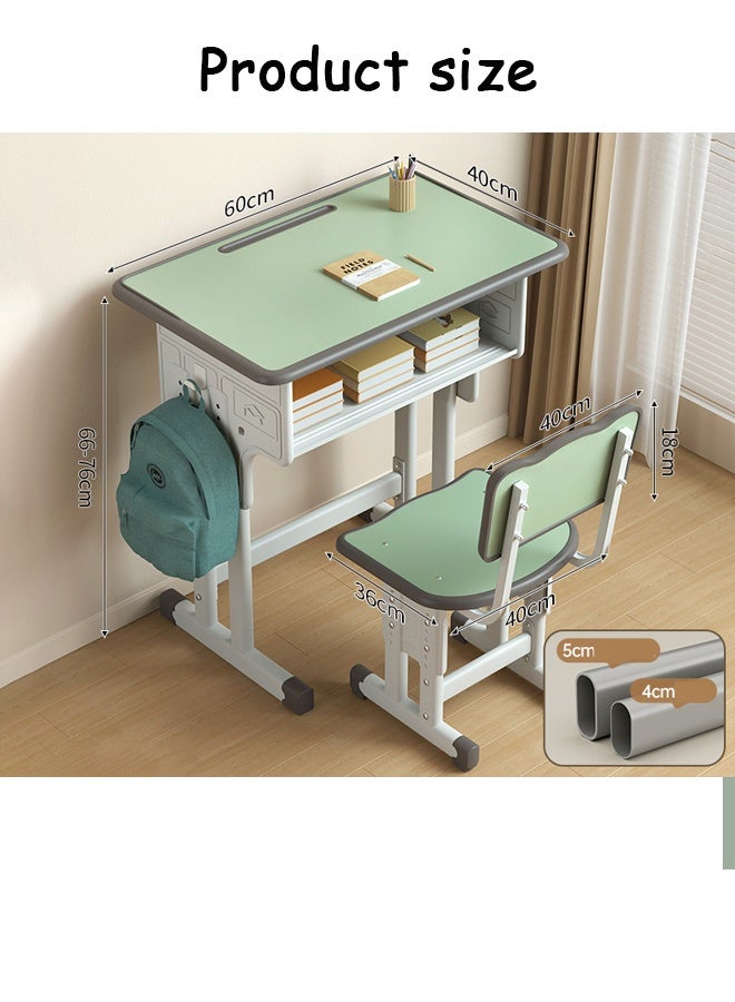 Aikenn Home Adjustable Height Kids Study Desk and Chair Set School Desks and Chairs with Pen Tray and Backpack Hook Multifunctional School Student Writing Desk Study Table with Storage The adjustable Thickened Steel Frosted Tabletop Rugged is Suitable for Children and Teenagers aged 3-18 Gifts for Boys and Girls Green - Image 2