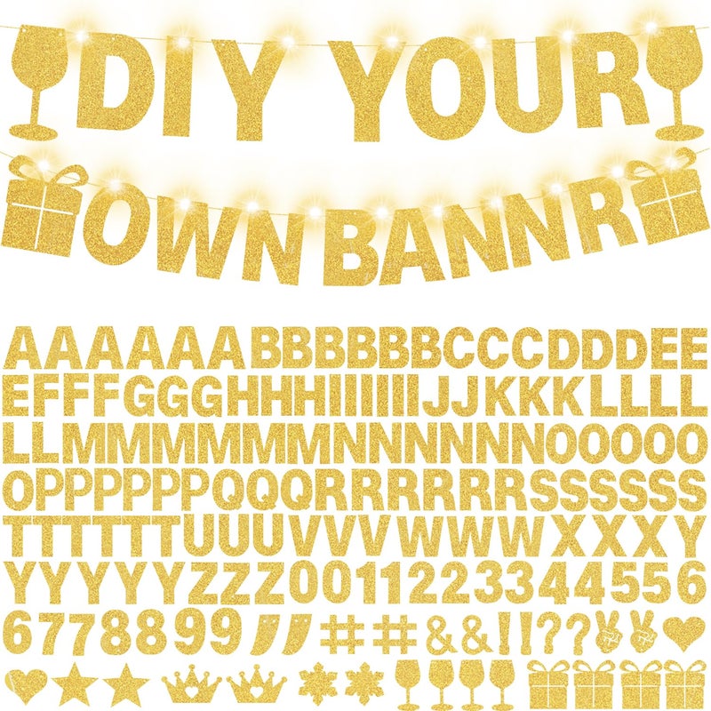 WELITTCON 175Pcs DIY Glitter Customizable Banner Kit Custom Banner Happy Birthday Personalized Letter Banners Decor for Christmas Baby Shower Birthday Party Decorations Supplies(Glitter Goldï¼‰ - Image 1