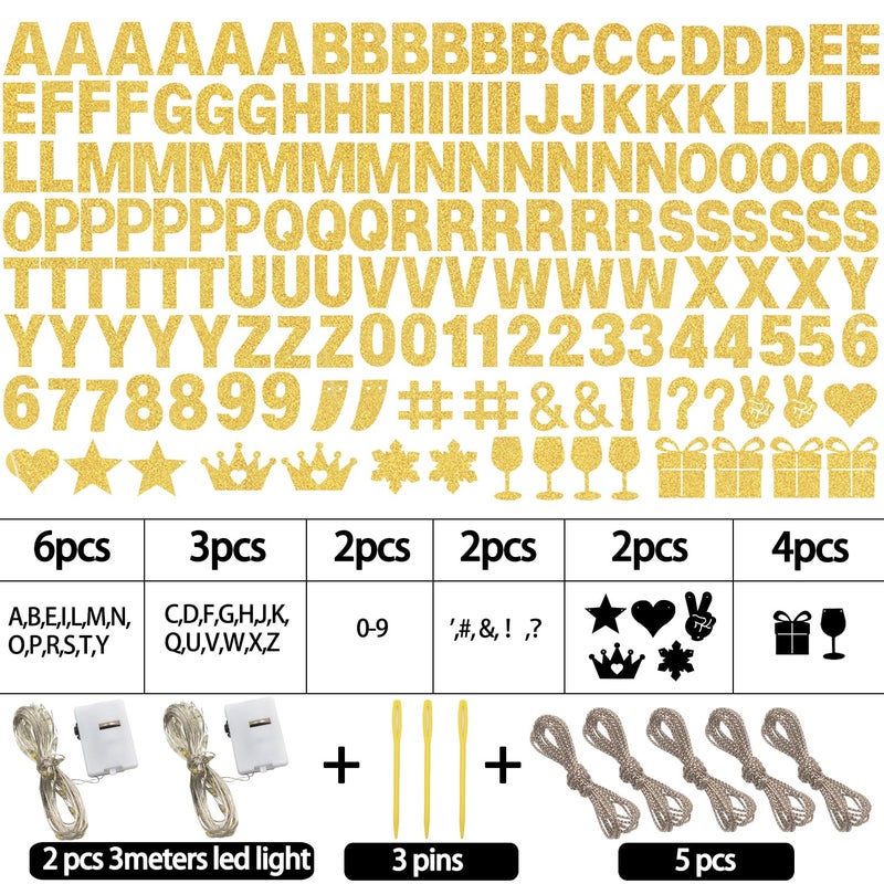 WELITTCON 175Pcs DIY Glitter Customizable Banner Kit Custom Banner Happy Birthday Personalized Letter Banners Decor for Christmas Baby Shower Birthday Party Decorations Supplies(Glitter Goldï¼‰ - Image 3
