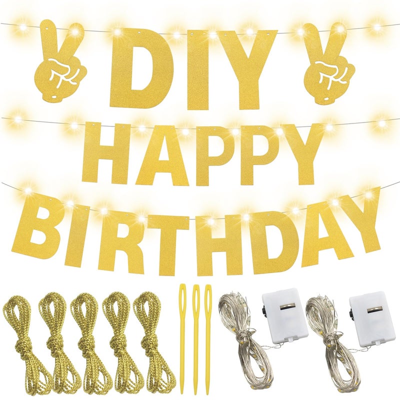 WELITTCON 175Pcs DIY Glitter Customizable Banner Kit Custom Banner Happy Birthday Personalized Letter Banners Decor for Christmas Baby Shower Birthday Party Decorations Supplies(Glitter Goldï¼‰ - Image 2