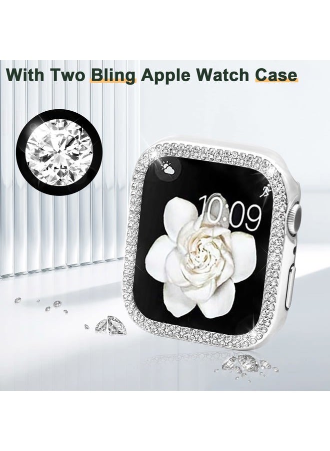 Mosonio Compatible with Apple Watch Band Series 8/7 41mm with Case Women, Bling Metal Wristband Strap with 2 Pack Bling PC Protective Cover for iWatch 41mm Series 8/7(41mm, Silver) - Image 5