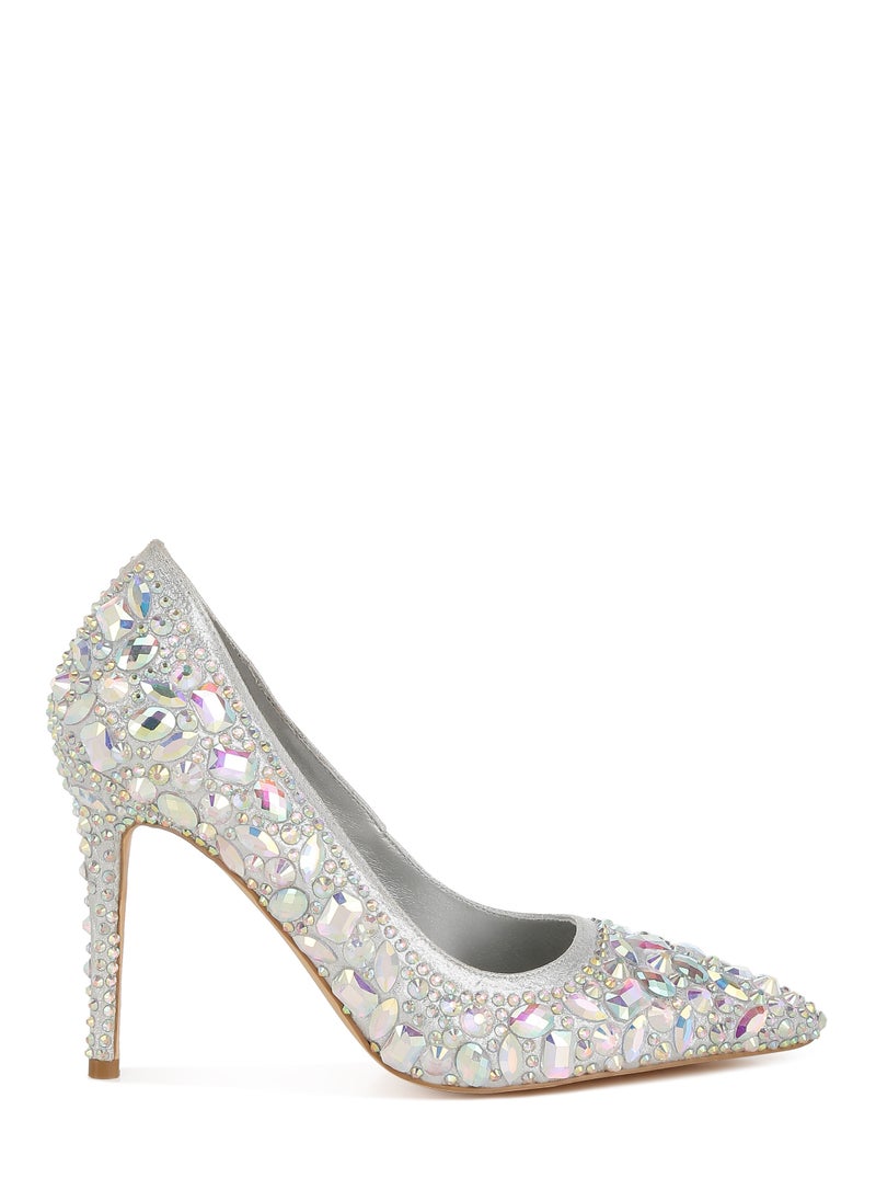 London Rag Diamante & Rhinestone Embellishments Pumps in Silver  - Image 1