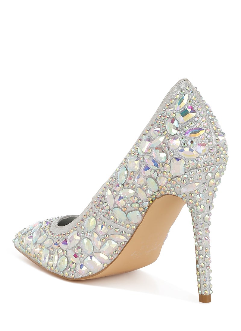 London Rag Diamante & Rhinestone Embellishments Pumps in Silver  - Image 3