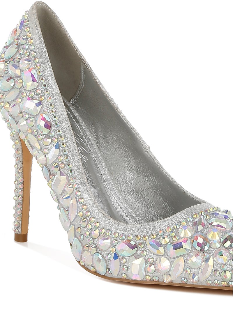London Rag Diamante & Rhinestone Embellishments Pumps in Silver  - Image 5